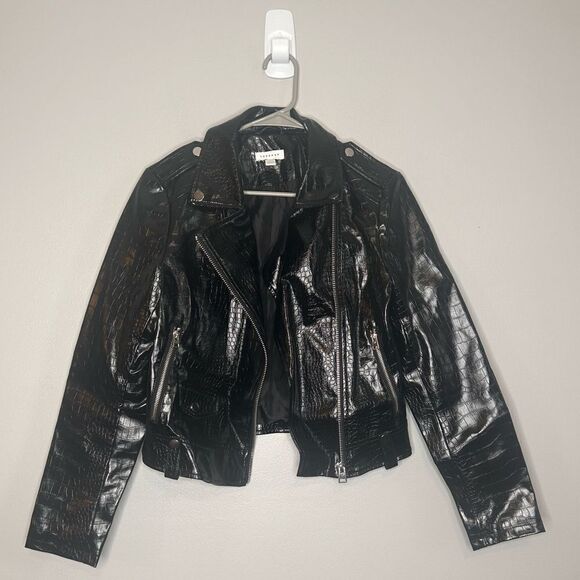 Topshop Croc Embossed Faux Leather Jacket - Picture 7 of 8